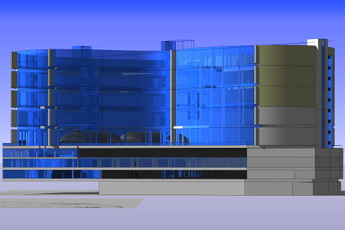 3D visualisation of large glass office structure
