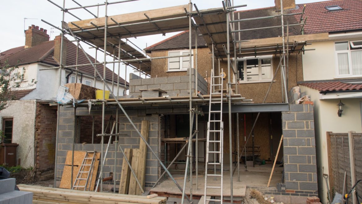 House extension being built from conservatory