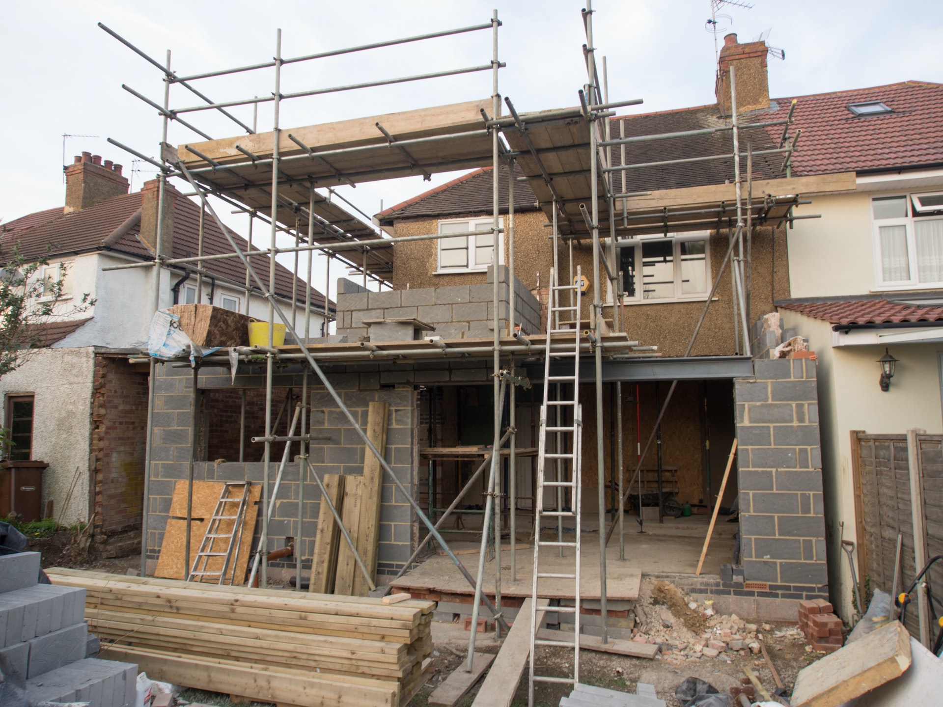 House extension being built from conservatory